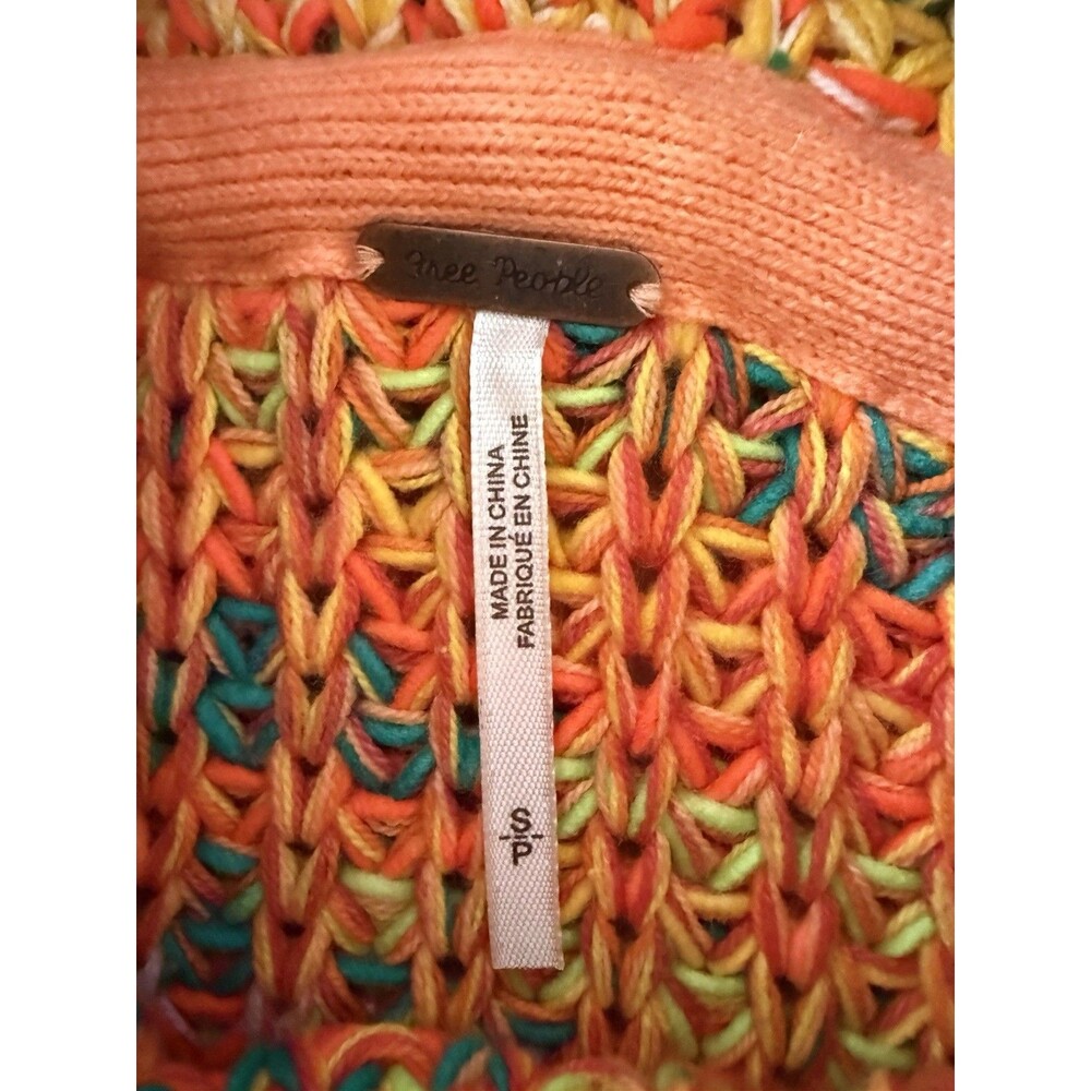 Free People Jumper Small Bright Roll Neck Odyssey Chunky Knit Cotton Mix Grunge - Picture 8 of 14